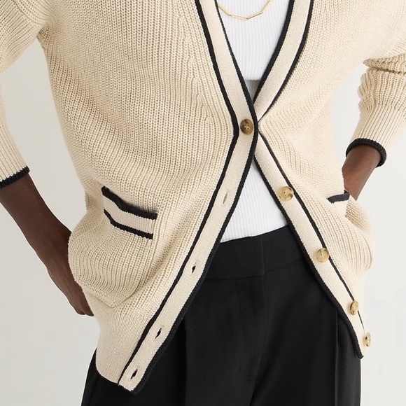 J.Crew Tipped V-neck cotton cardigan sweater, M - Picture 2 of 6